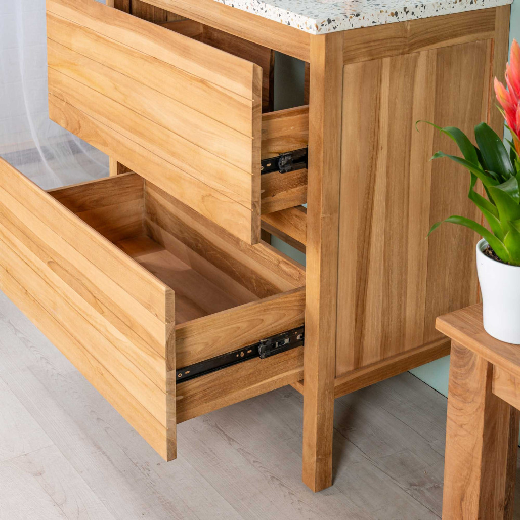 Mueble de baño en teca y terrazo crema Toni 80cm - Wanda collection