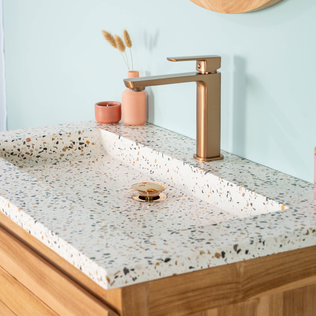 Mueble de baño en teca y terrazo crema Toni 80cm - Wanda collection