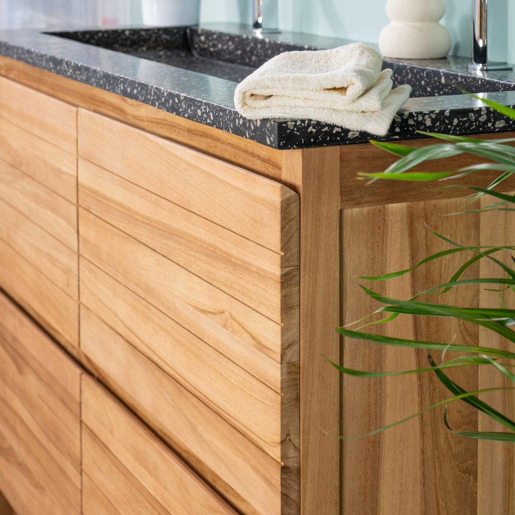 Mueble de baño en teca y terrazo negro Toni 120cm - Salle de bain - Wanda collection
