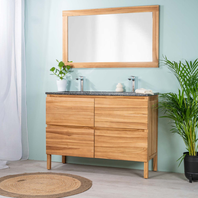 Mueble de baño en teca y terrazo negro Toni 120cm - Salle de bain - Wanda collection