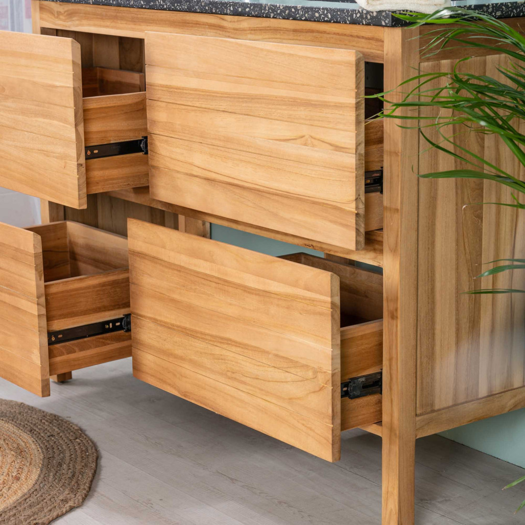 Mueble de baño en teca y terrazo negro Toni 120cm - Salle de bain - Wanda collection