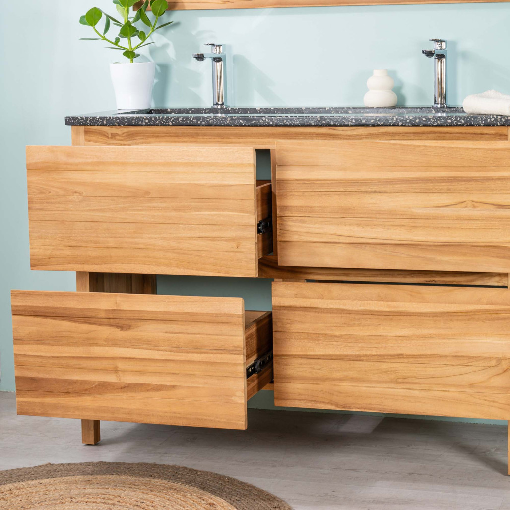 Mueble de baño en teca y terrazo negro Toni 120cm - Salle de bain - Wanda collection