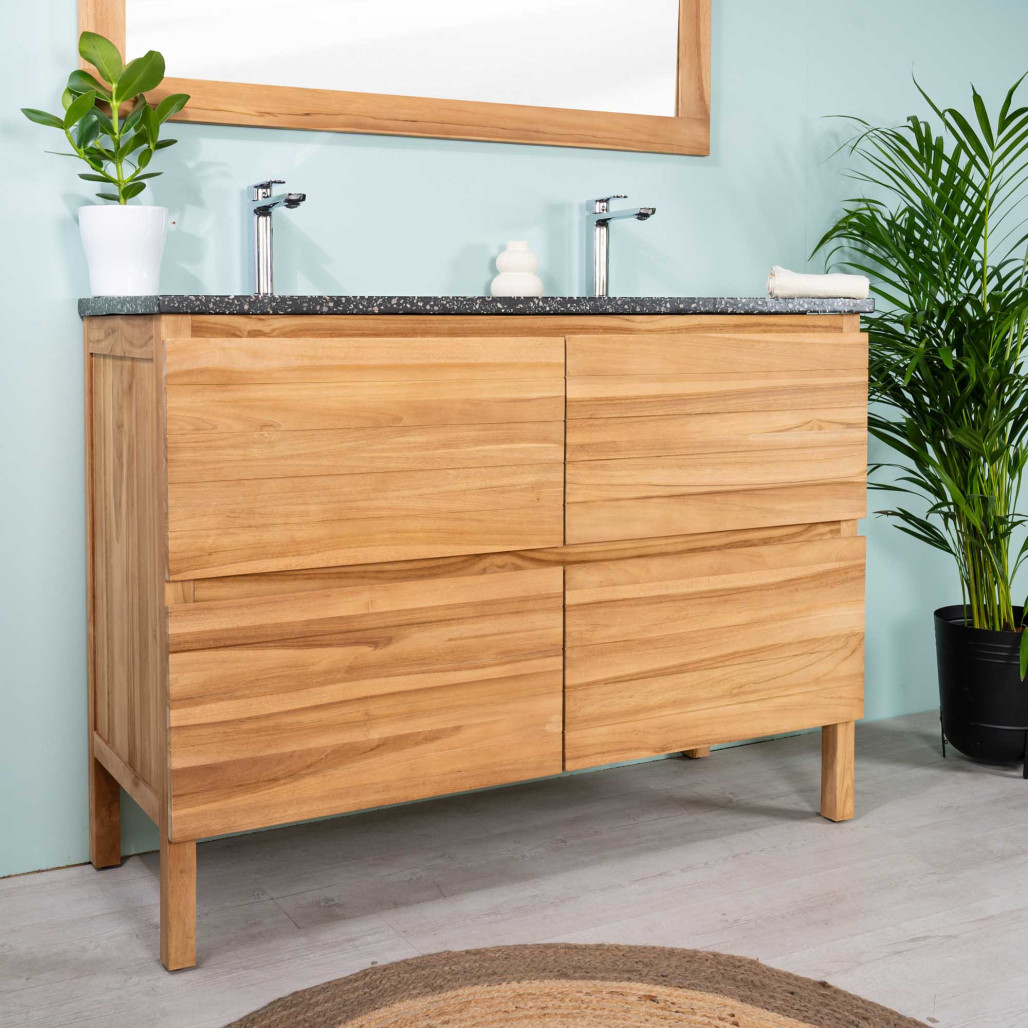 Mueble de baño en teca y terrazo negro Toni 120cm - Salle de bain - Wanda collection