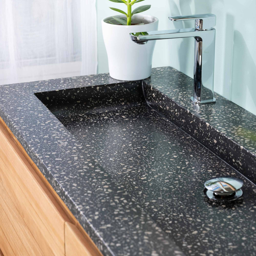 Mueble de baño en teca y terrazo negro Toni 120cm - Salle de bain - Wanda collection