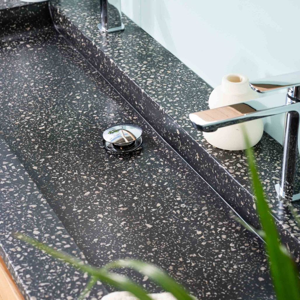 Mueble de baño en teca y terrazo negro Toni 120cm - Salle de bain - Wanda collection