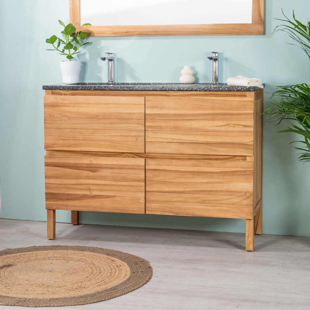 Mueble de baño en teca y terrazo negro Toni 120cm