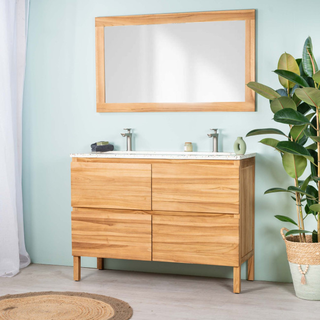 Mueble de baño en teca y terrazo crema Toni 120cm - Salle de bain - Wanda collection