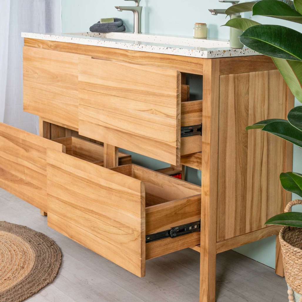 Mueble de baño en teca y terrazo crema Toni 120cm - Salle de bain - Wanda collection