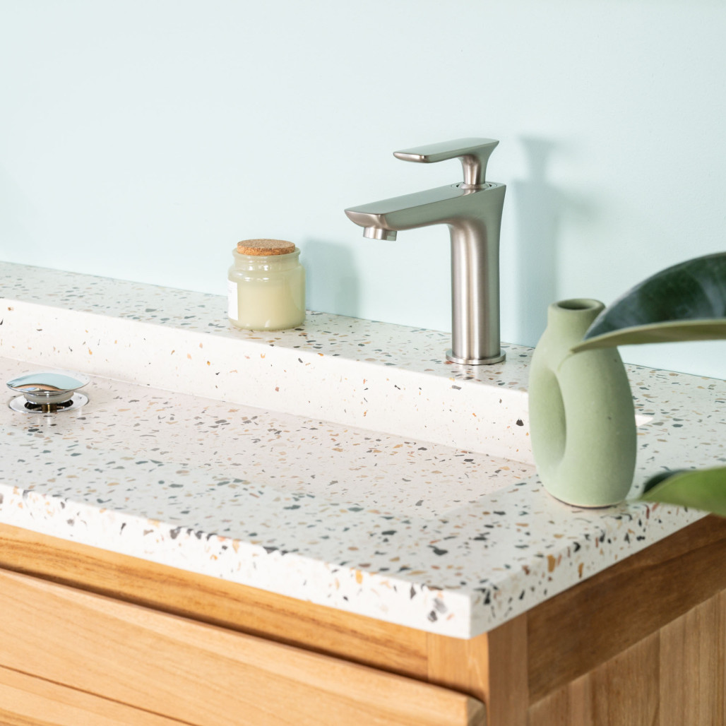 Mueble de baño en teca y terrazo crema Toni 120cm - Salle de bain - Wanda collection