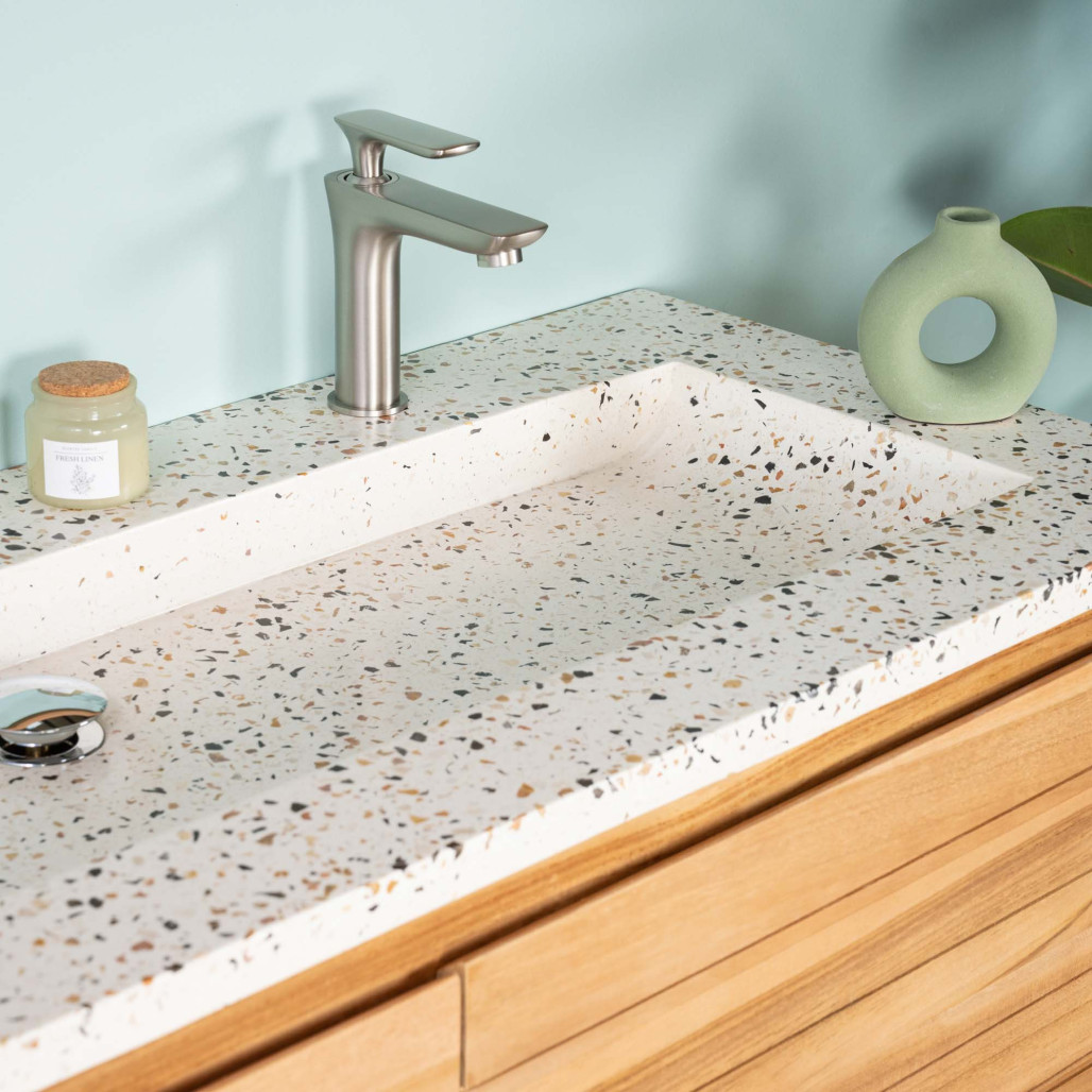 Mueble de baño en teca y terrazo crema Toni 120cm - Salle de bain - Wanda collection