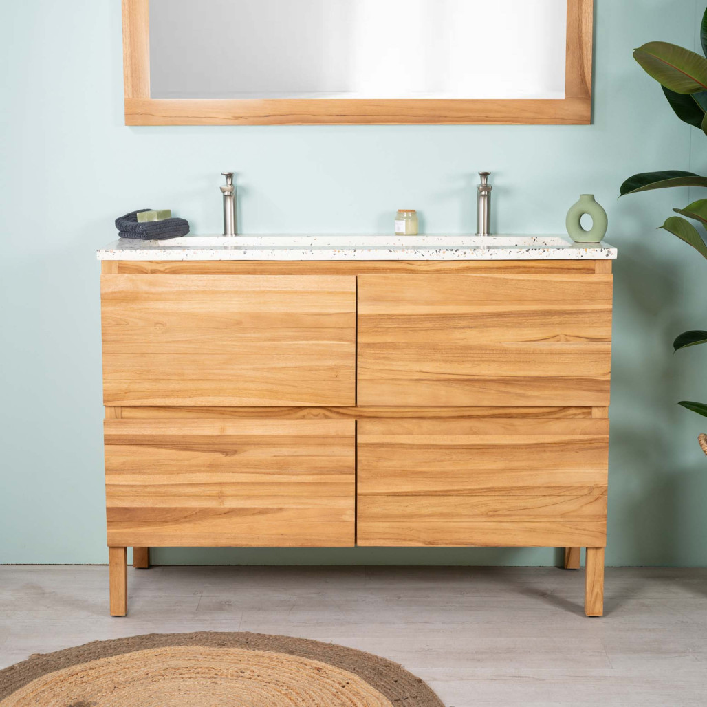 Mueble de baño en teca y terrazo crema Toni 120cm - Salle de bain - Wanda collection