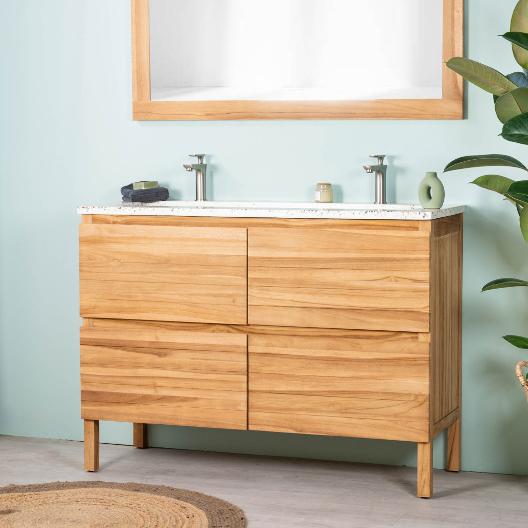 Mueble de baño en teca y terrazo crema Toni 120cm - Salle de bain - Wanda collection