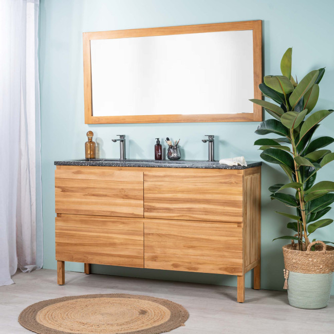 Mueble de baño en teca y terrazo negro Toni 140cm