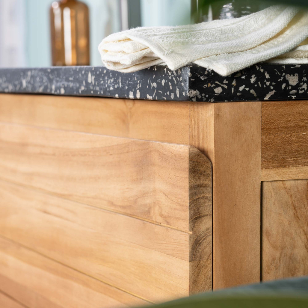 Mueble de baño en teca y terrazo negro Toni 140cm - Wanda collection