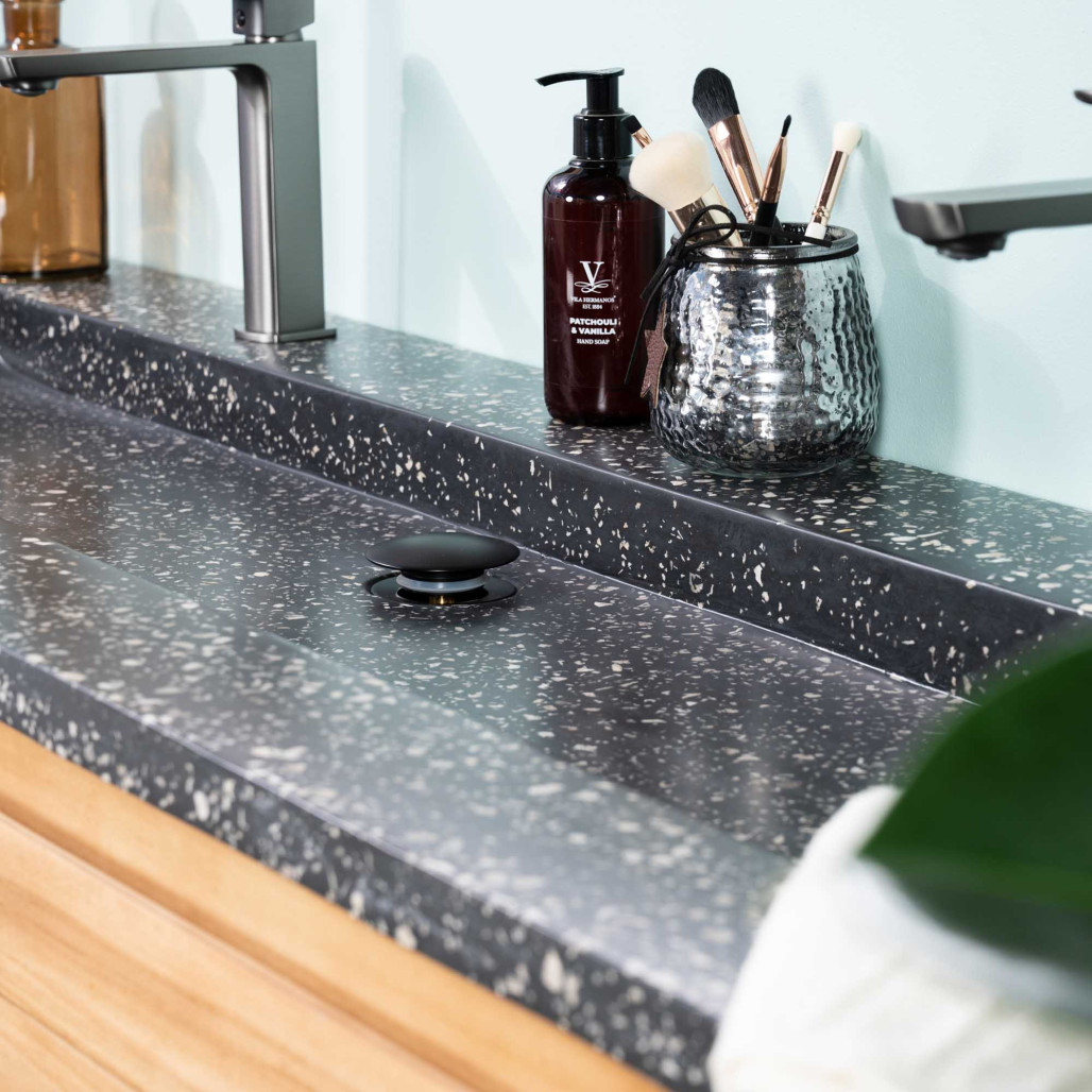 Mueble de baño en teca y terrazo negro Toni 140cm - Wanda collection
