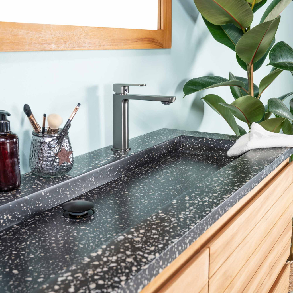 Mueble de baño en teca y terrazo negro Toni 140cm - Wanda collection