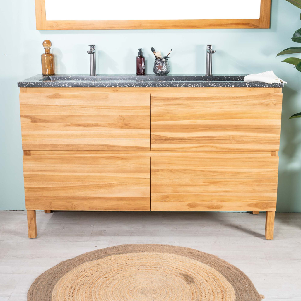 Mueble de baño en teca y terrazo negro Toni 140cm - Wanda collection