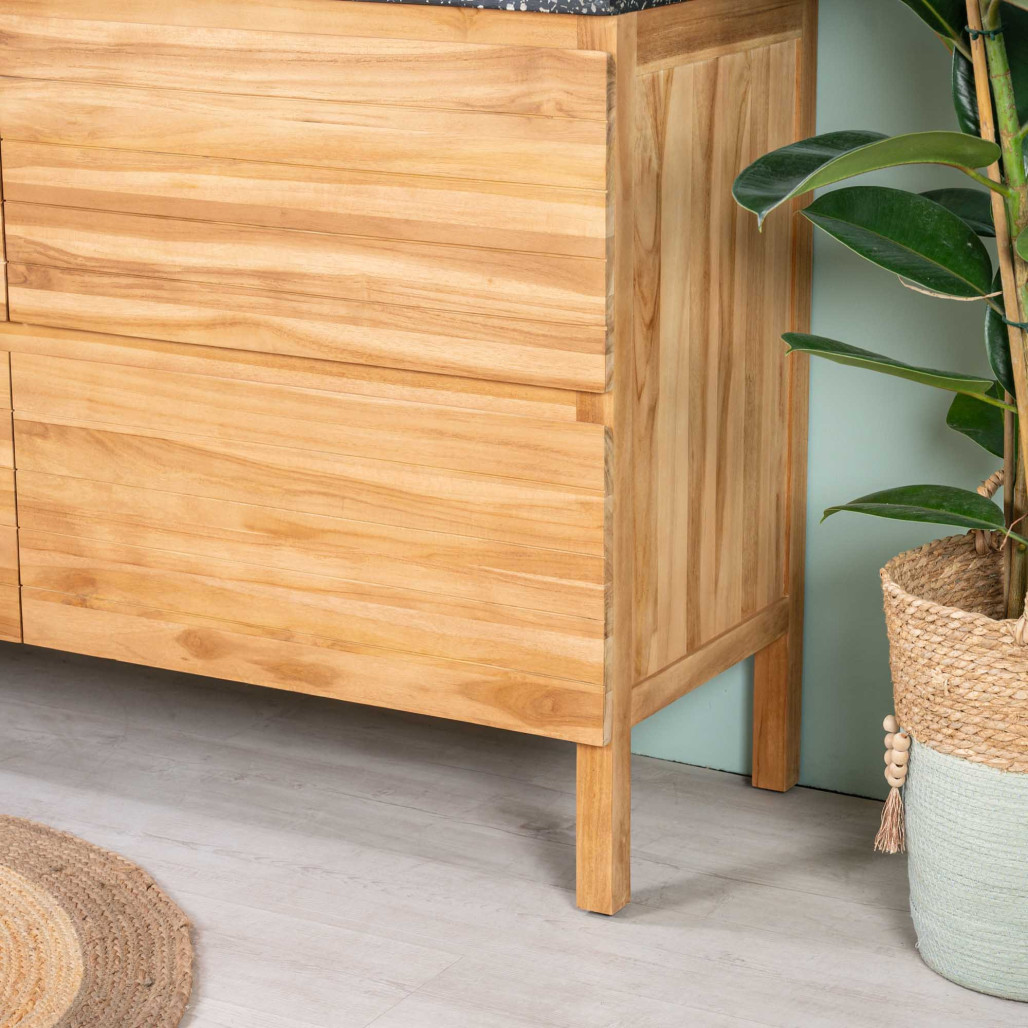 Mueble de baño en teca y terrazo negro Toni 140cm - Wanda collection