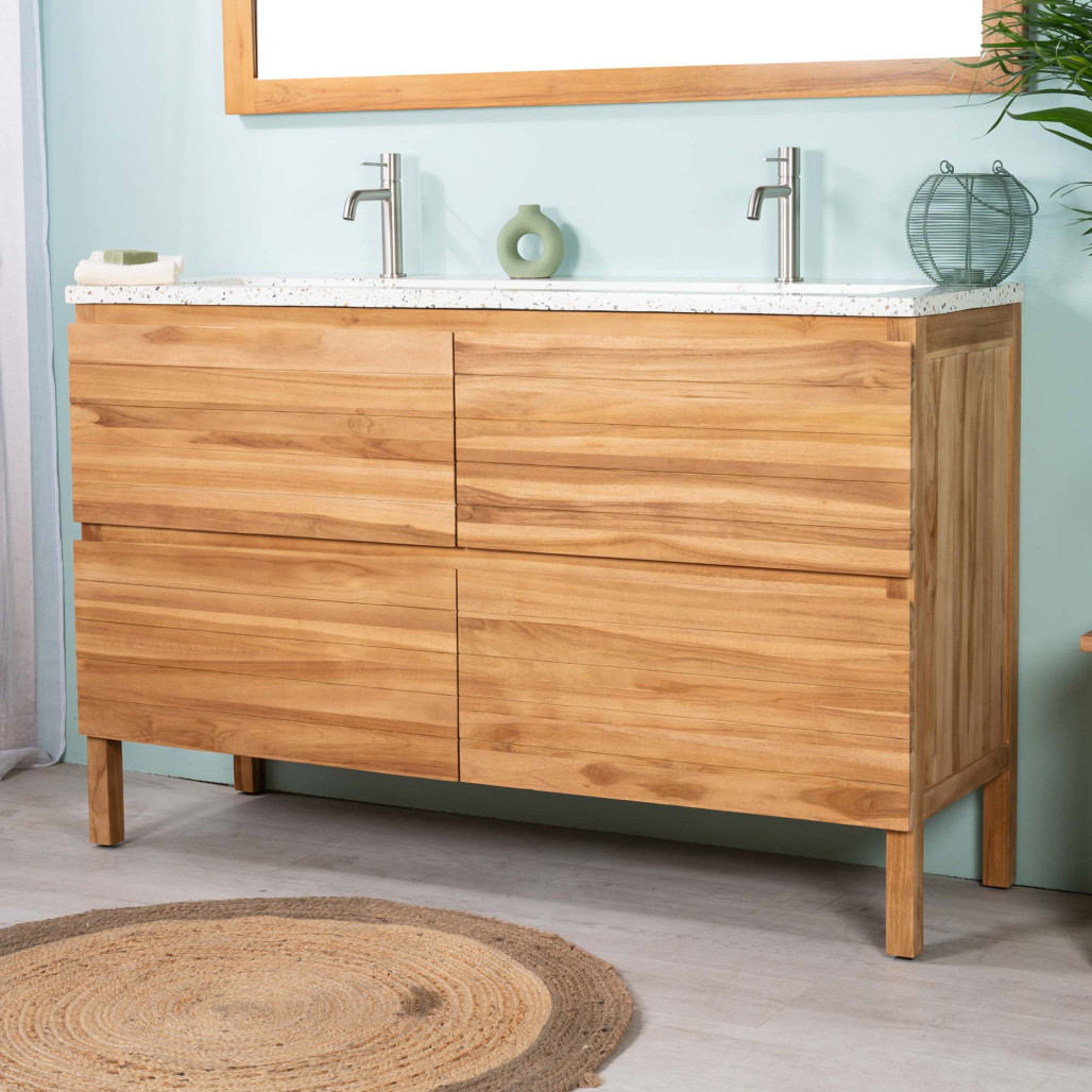 Mueble de baño en teca y terrazo crema Toni 140cm - Wanda collection