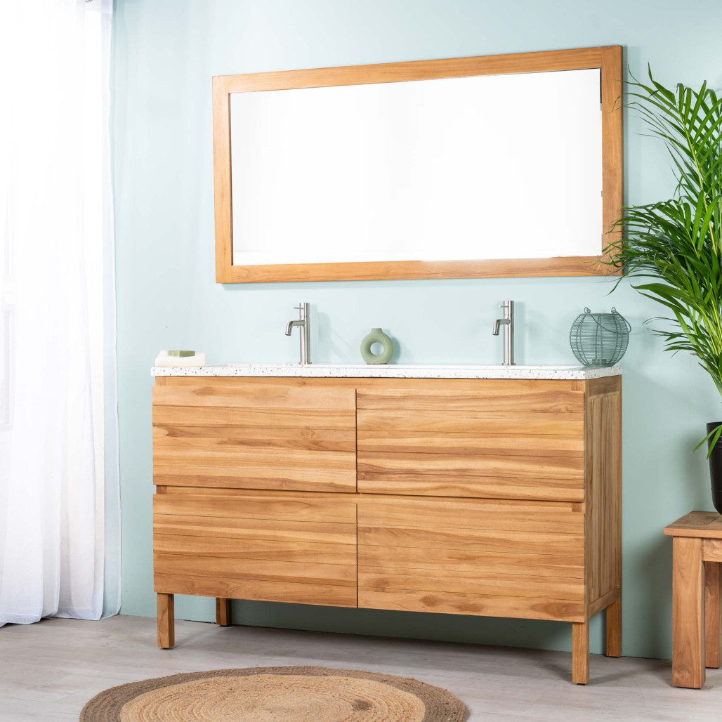 Mueble de baño en teca y terrazo crema Toni 140cm