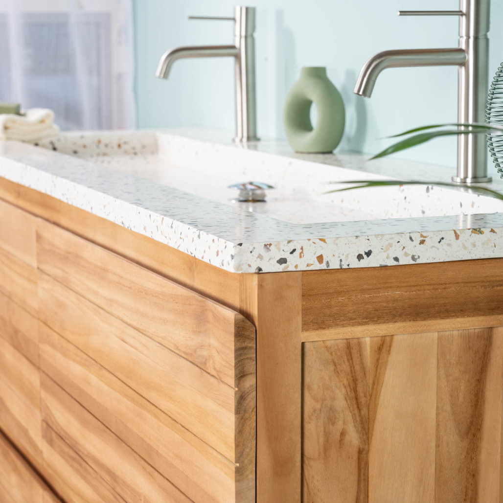 Mueble de baño en teca y terrazo crema Toni 140cm - Wanda collection