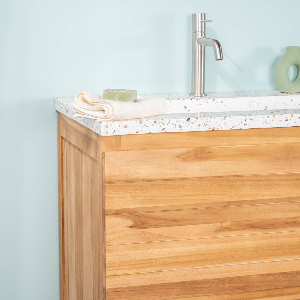 Mueble de baño en teca y terrazo crema Toni 140cm - Wanda collection