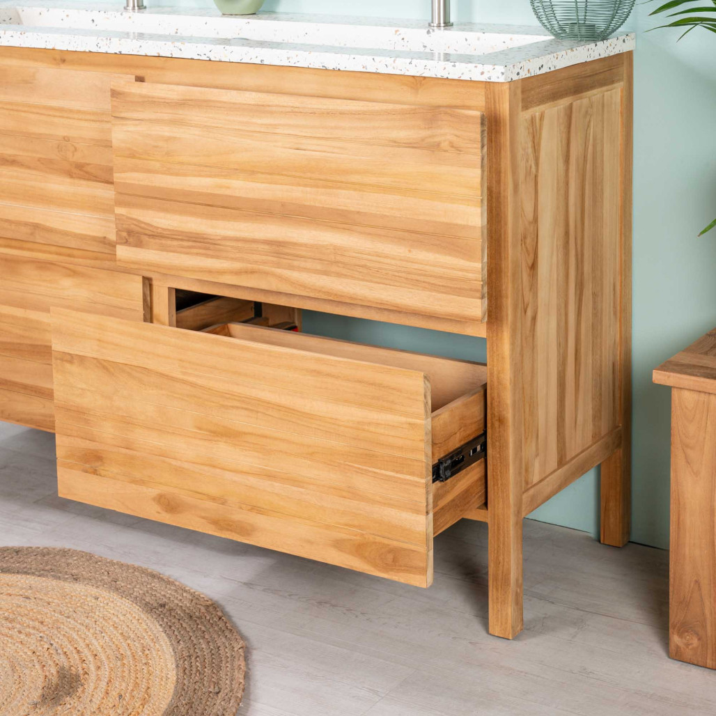 Mueble de baño en teca y terrazo crema Toni 140cm - Wanda collection