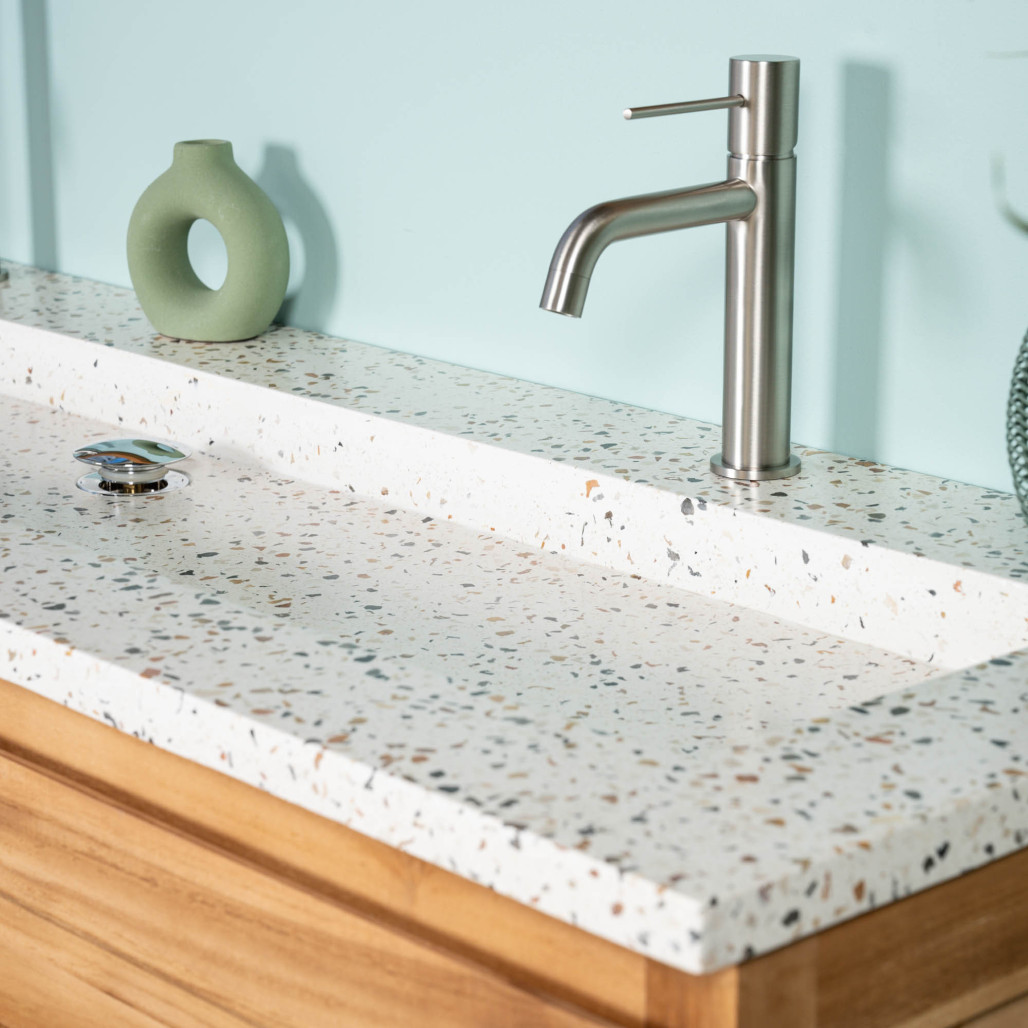 Mueble de baño en teca y terrazo crema Toni 140cm - Wanda collection