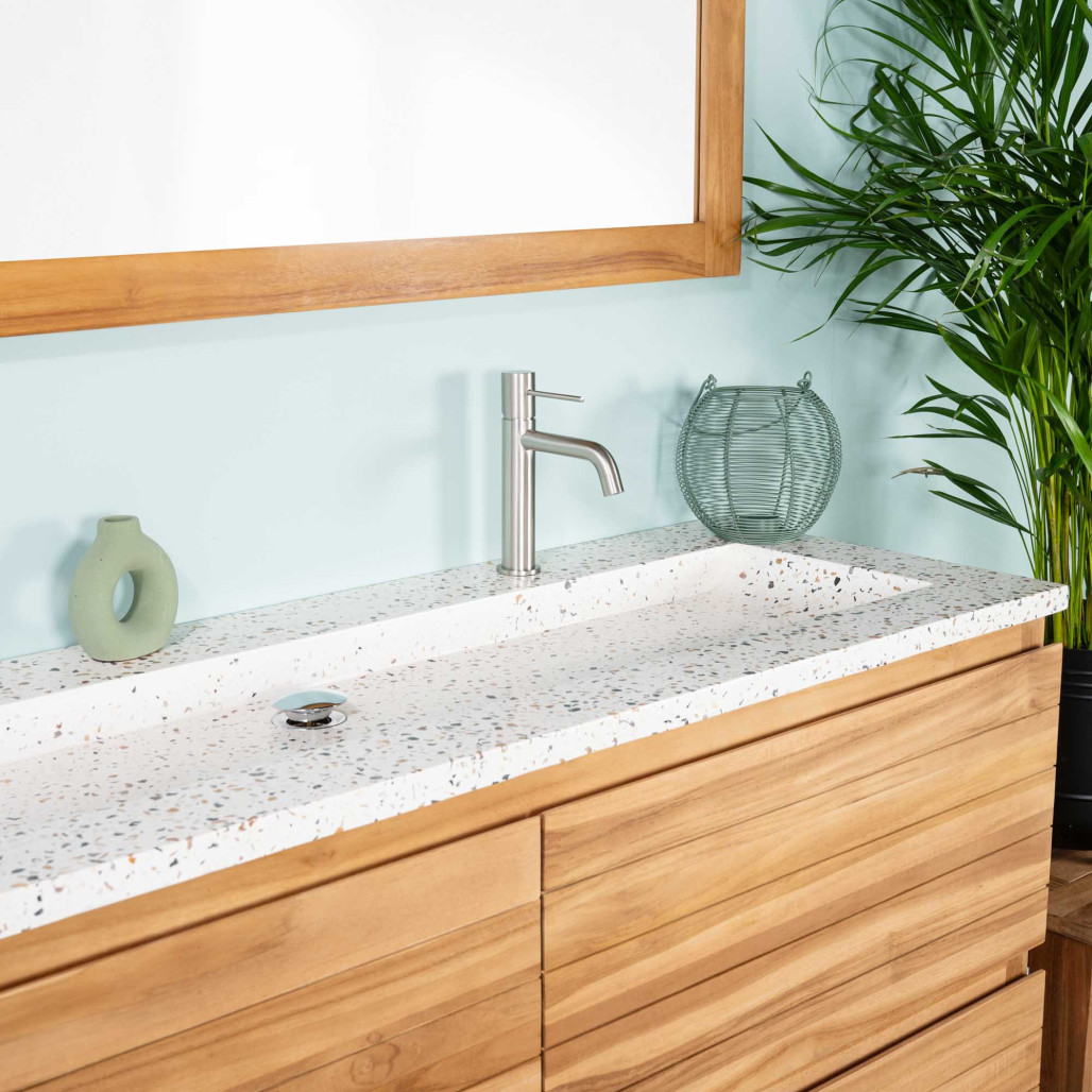 Mueble de baño en teca y terrazo crema Toni 140cm - Wanda collection