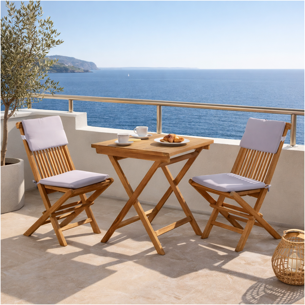 Conjunto de mesa y 2 sillas de jardín de teca Harry