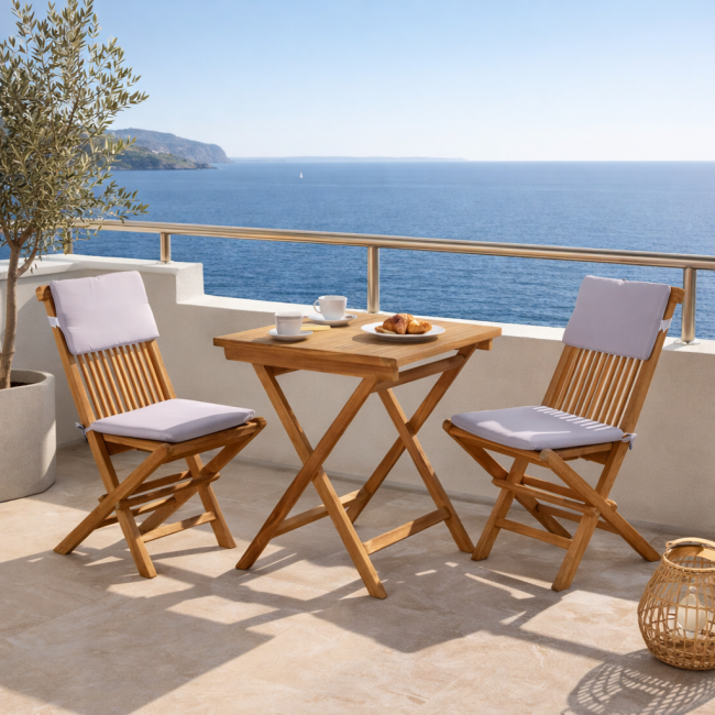 Conjunto de mesa y 2 sillas de jardín de teca Harry