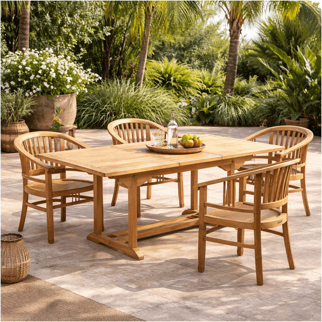 Conjunto de mesa de jardín de teca Nina 160/210 y 4 sillones Romane - Wanda Collection Conjunto de mesa de jardín de teca Nina 160/210 y 4 sillones Romane - Wanda Collection