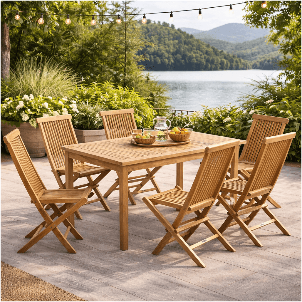 Conjunto de mesa de jardín de teca Frida 150 cm y 6 sillas Audrey - Wanda Collection Conjunto de mesa de jardín de teca Frida 150 cm y 6 sillas Audrey - Wanda Collection