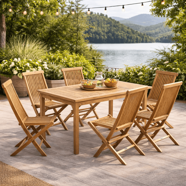 Conjunto de mesa de jardín de teca Frida 150 cm y 6 sillas Audrey - Wanda Collection