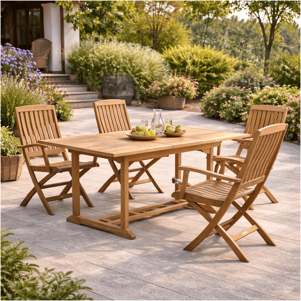 Conjunto de mesa de jardín de teca Nina 160/210 y 4 sillones Lisato - Wanda Collection Conjunto de mesa de jardín de teca Nina 160/210 y 4 sillones Lisato - Wanda Collection
