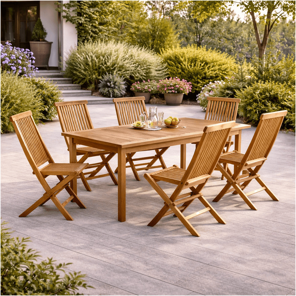 Conjunto de mesa de jardín de teca Frida 200 y 6 sillas Audrey - Wanda Collection