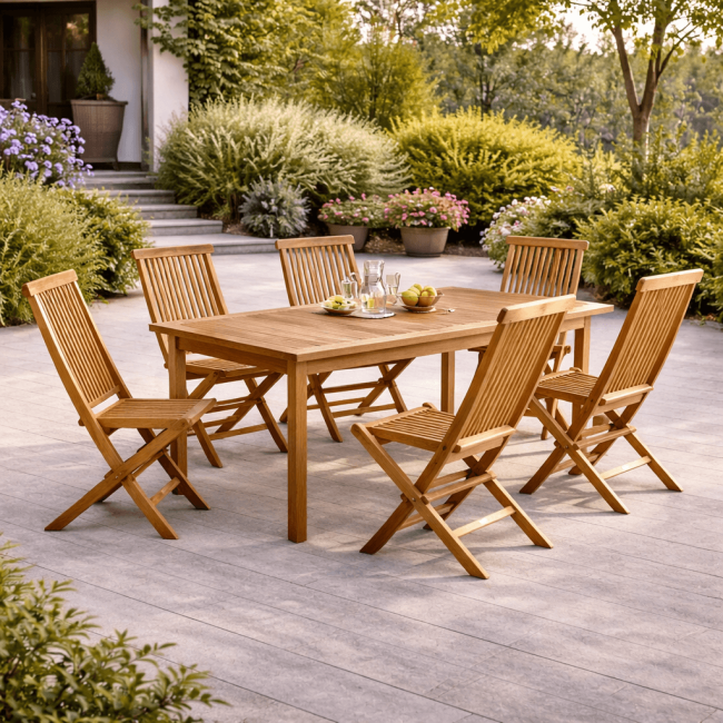 Conjunto de mesa de jardín de teca Frida 200 y 6 sillas Audrey - Wanda Collection