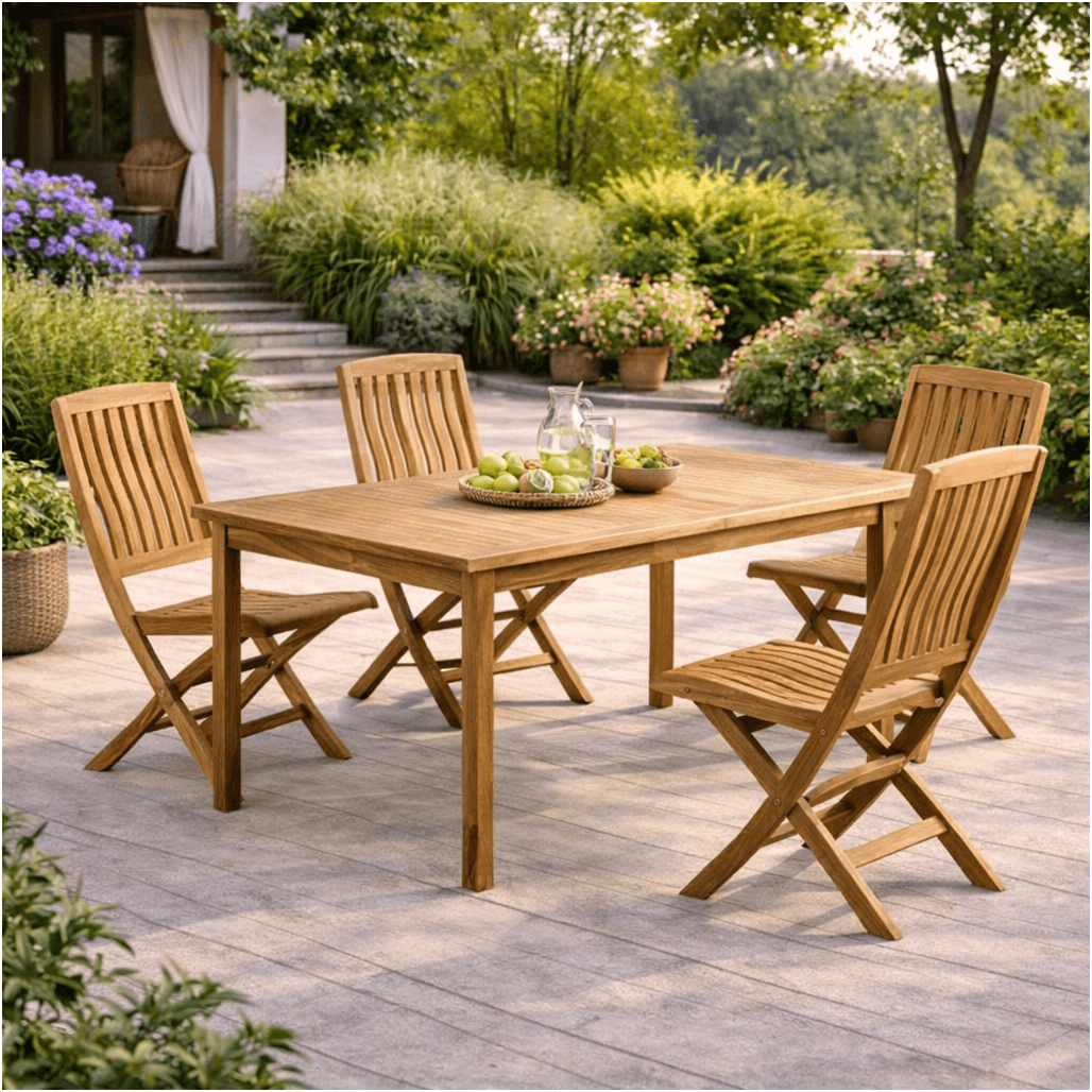 Conjunto de mesa de jardín de teca Frida 200 cm y 4 sillas Lisato - Wanda Collection Conjunto de mesa de jardín de teca Frida 200 cm y 4 sillas Lisato - Wanda Collection