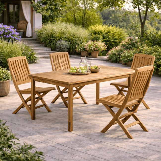 Conjunto de mesa de jardín de teca Frida 200 cm y 4 sillas Lisato - Wanda Collection