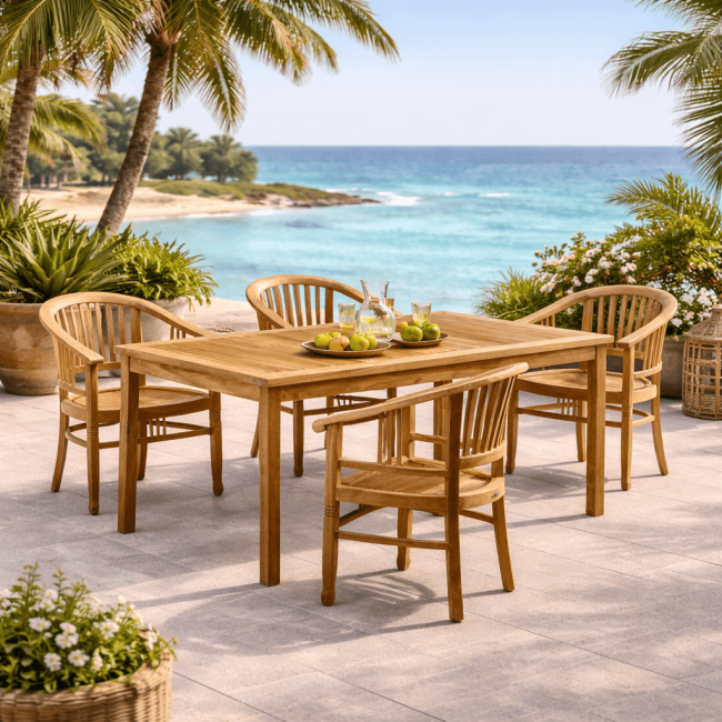 Conjunto de mesa de jardín de teca Frida 150 y 4 sillones Romane - Wanda Collection