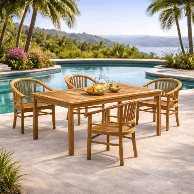 Conjunto de mesa de jardín de teca Frida 200 y 4 sillones Romane - Wanda Collection