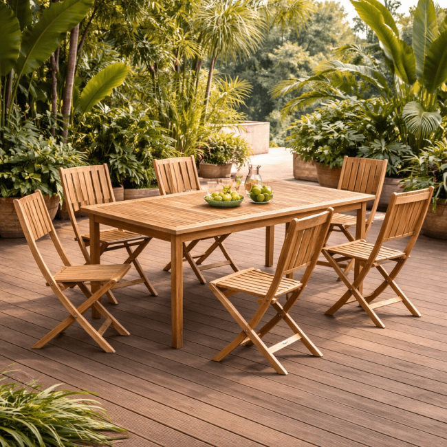 Conjunto de mesa de jardín de teca Frida 200 y 6 sillas Tosca - Wanda Collection