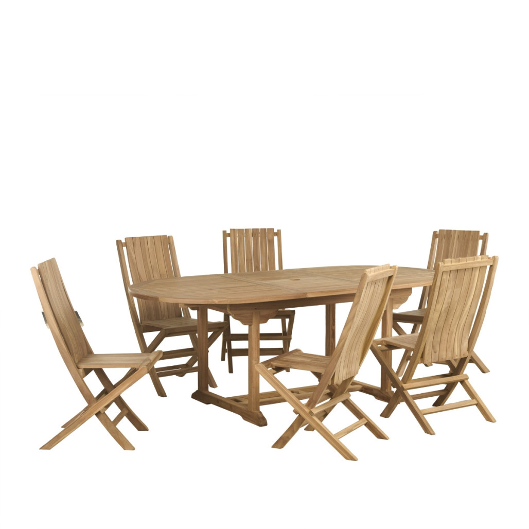 Conjunto de mesa de jardín ovalada de teca Nina 160/210 y 6 sillas Helza - Wanda Collection Conjunto de mesa de jardín ovalada de teca Nina 160/210 y 6 sillas Helza - Wanda Collection