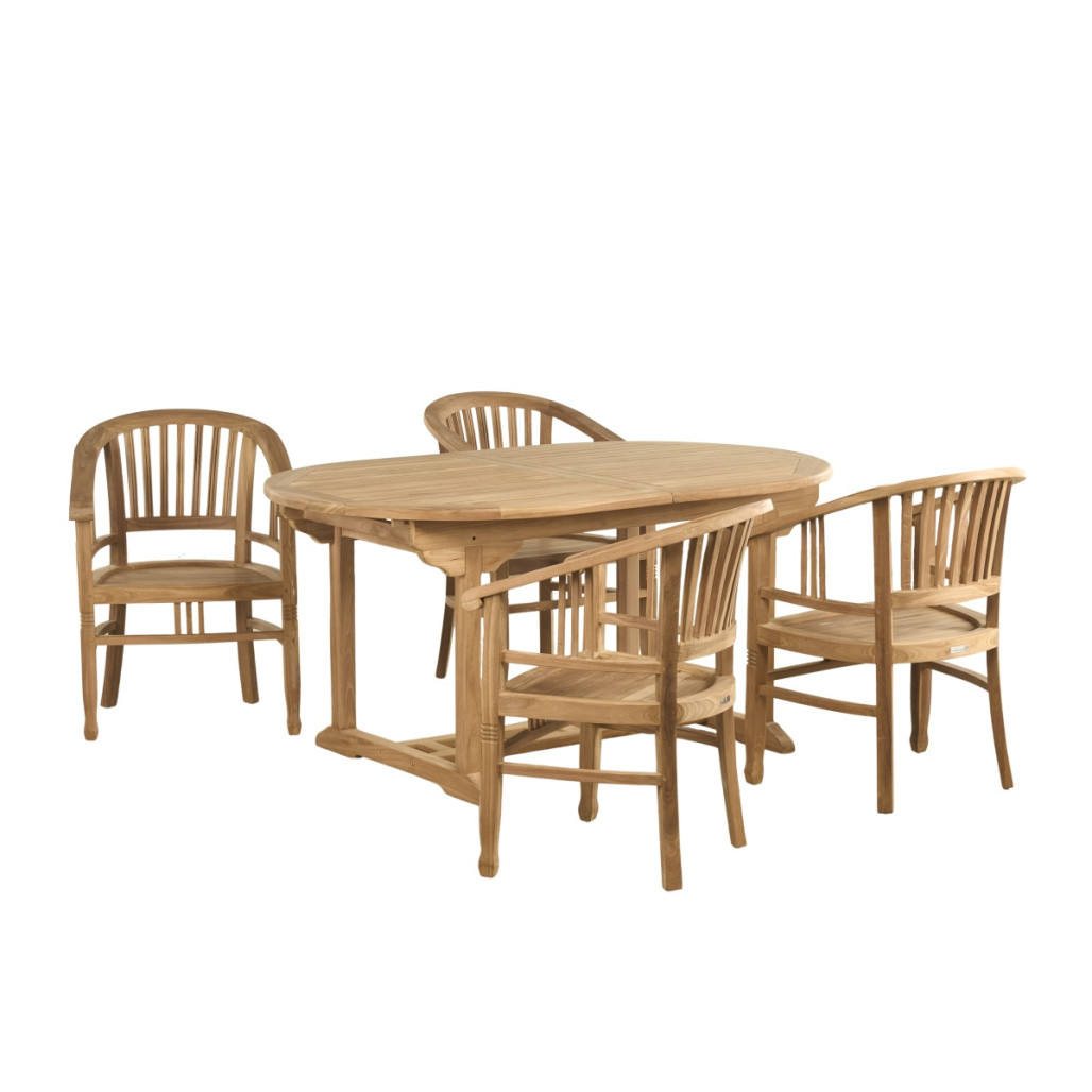 Conjunto mesa de jardín de teca ovalada Nina 160/210 y 4 sillones Romane - Wanda Collection
