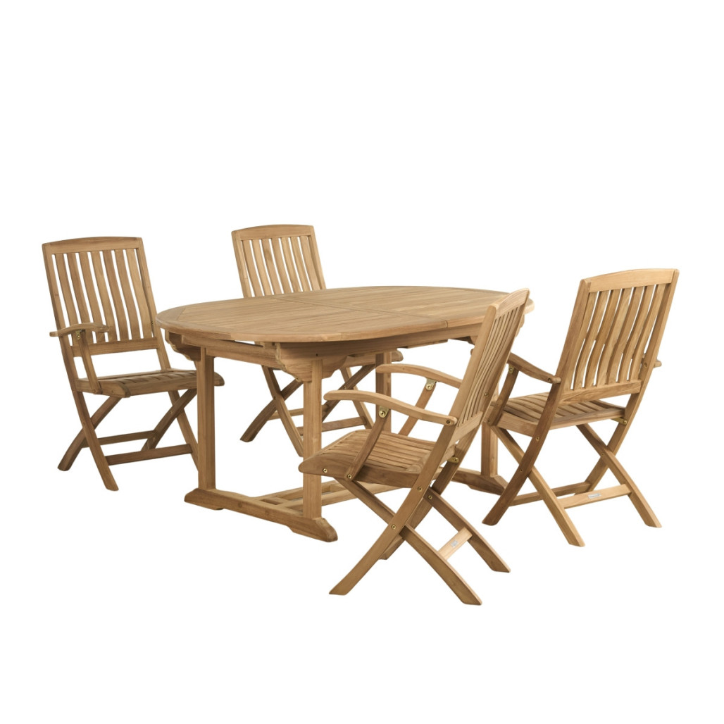 Conjunto mesa de jardín de teca ovalada Nina 160/210 y 4 sillones Lisato - Wanda Collection
