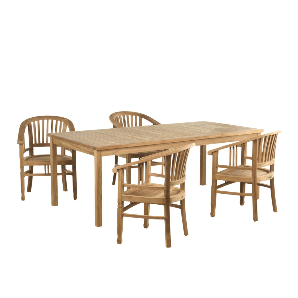 Conjunto de mesa de jardín de teca Frida 200 y 4 sillones Romane - Wanda Collection Conjunto de mesa de jardín de teca Frida 200 y 4 sillones Romane - Wanda Collection