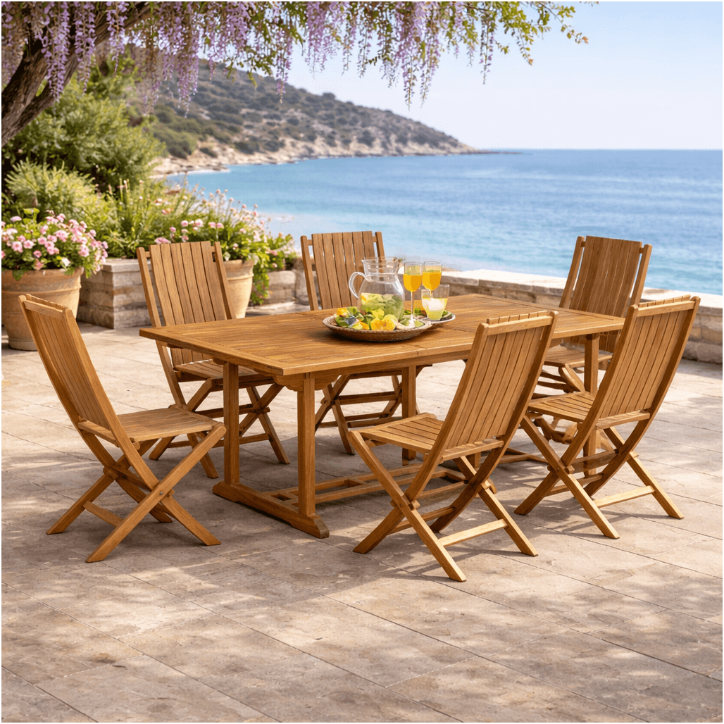 Conjunto de mesa de jardín de teca Nina 160/210 y 6 sillas Helza - Wanda Collection Conjunto de mesa de jardín de teca Nina 160/210 y 6 sillas Helza - Wanda Collection