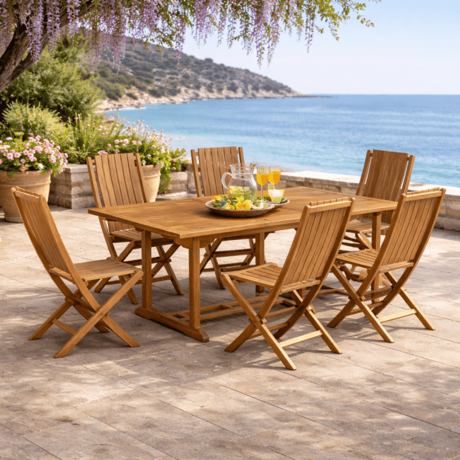 Conjunto de mesa de jardín de teca Nina 160/210 y 6 sillas Helza - Wanda Collection