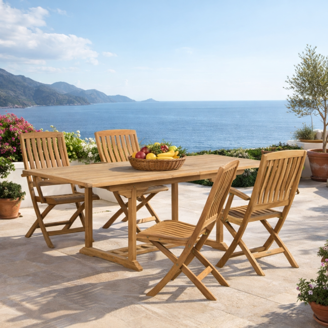Conjunto de mesa de jardín de teca Nina 160/210 y 4 sillas Lisato - Wanda Collection