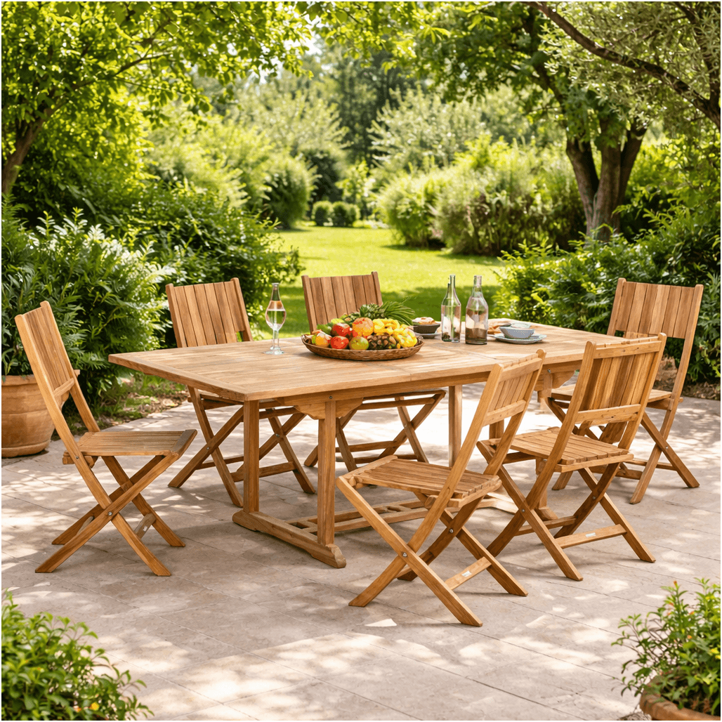 Conjunto de mesa de jardín de teca Nina 160/210 y 6 sillas Tosca - Wanda Collection Conjunto de mesa de jardín de teca Nina 160/210 y 6 sillas Tosca - Wanda Collection